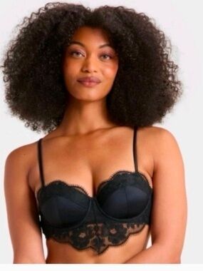 Auden Sexy Black Lace Longline Lightly Lined Bra NWT